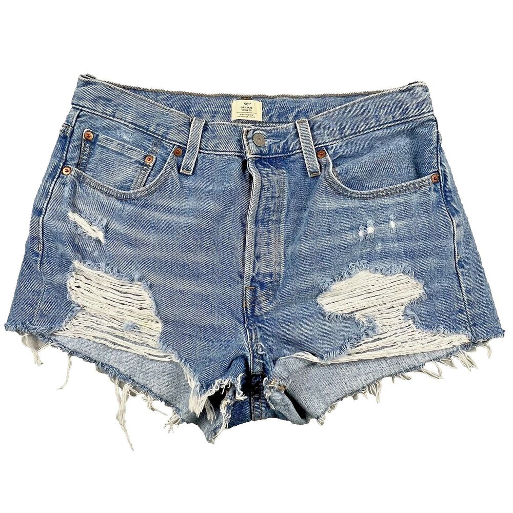 Levi’s 501 Original Women’s 31 Denim Shorts Distressed Cutoff Blue Jean